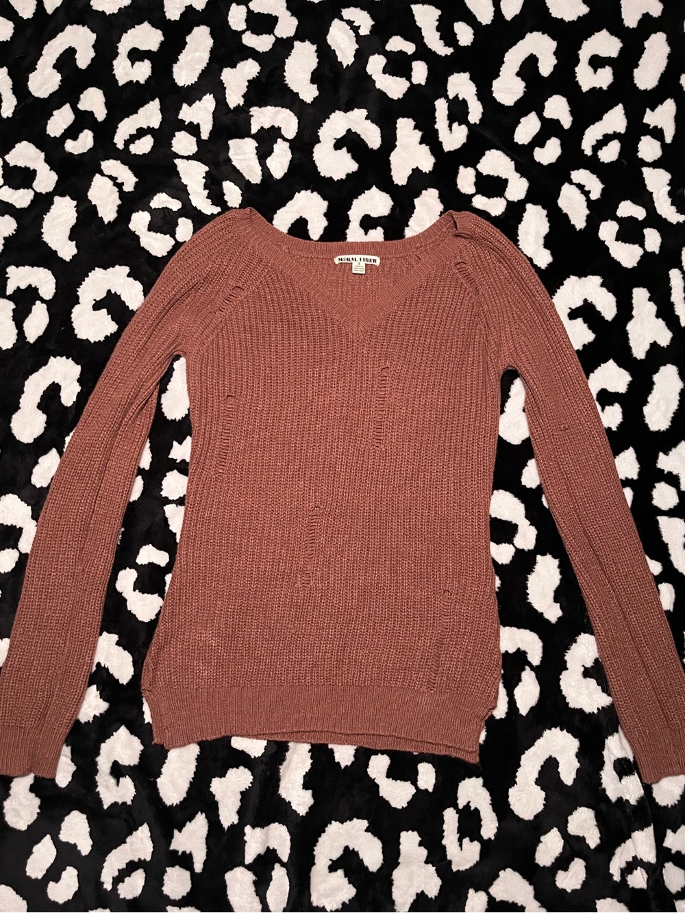 Moral Fiber Rust Brown Knit V-Neck Sweater